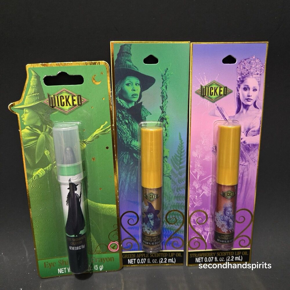 Wicked Movie Cosmetics Lip Oil Eye Crayon Eye Shimmer Nail Polish Glinda Elphaba